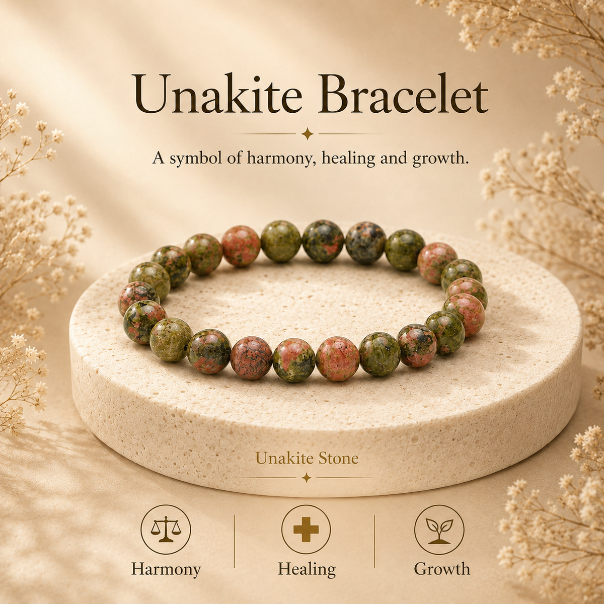 Unakite Crystal Bracelet (Bead Size: 8mm, Length: 6-7 Inch)
