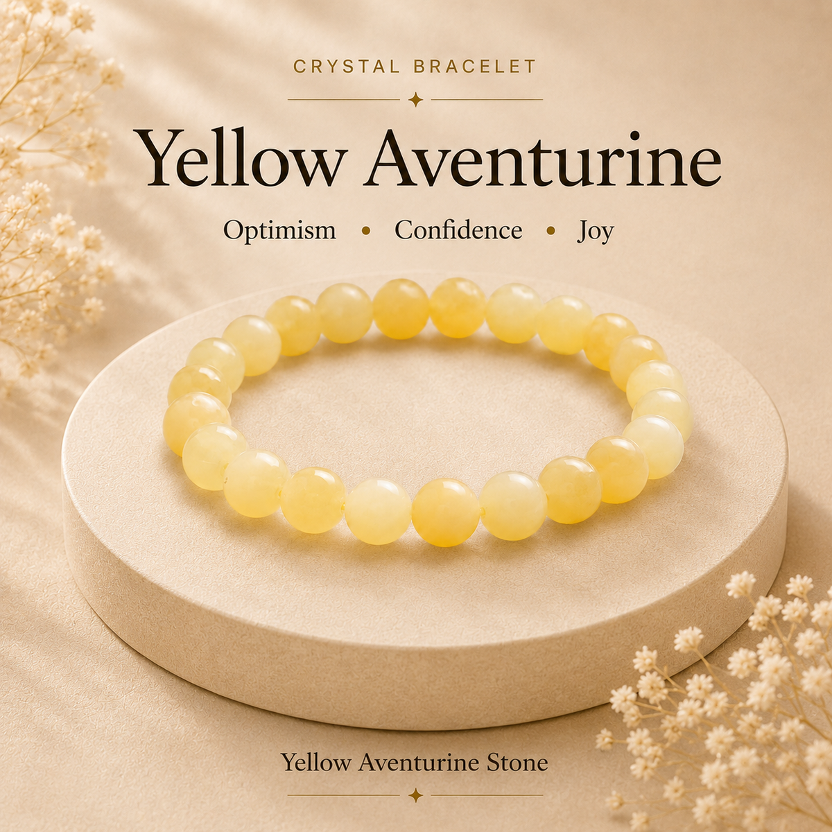 Yellow Aventurine Crystal Bracelet (Bead Size: 8mm, Length: 6-7 Inch)