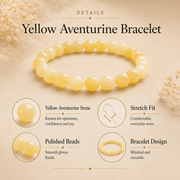 Yellow Aventurine Crystal Bracelet (Bead Size: 8mm, Length: 6-7 Inch)