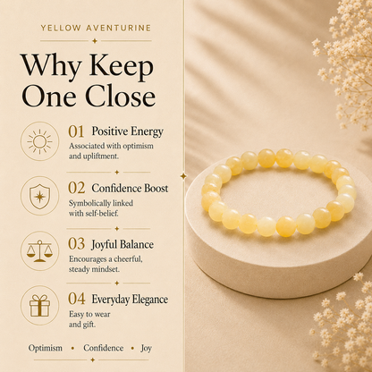 Yellow Aventurine Crystal Bracelet (Bead Size: 8mm, Length: 6-7 Inch)