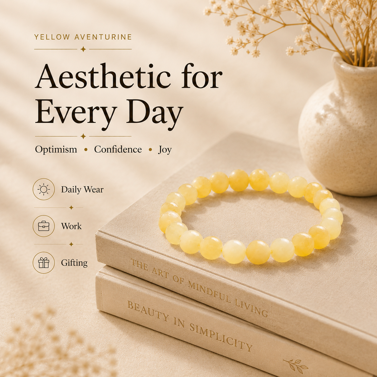 Yellow Aventurine Crystal Bracelet (Bead Size: 8mm, Length: 6-7 Inch)