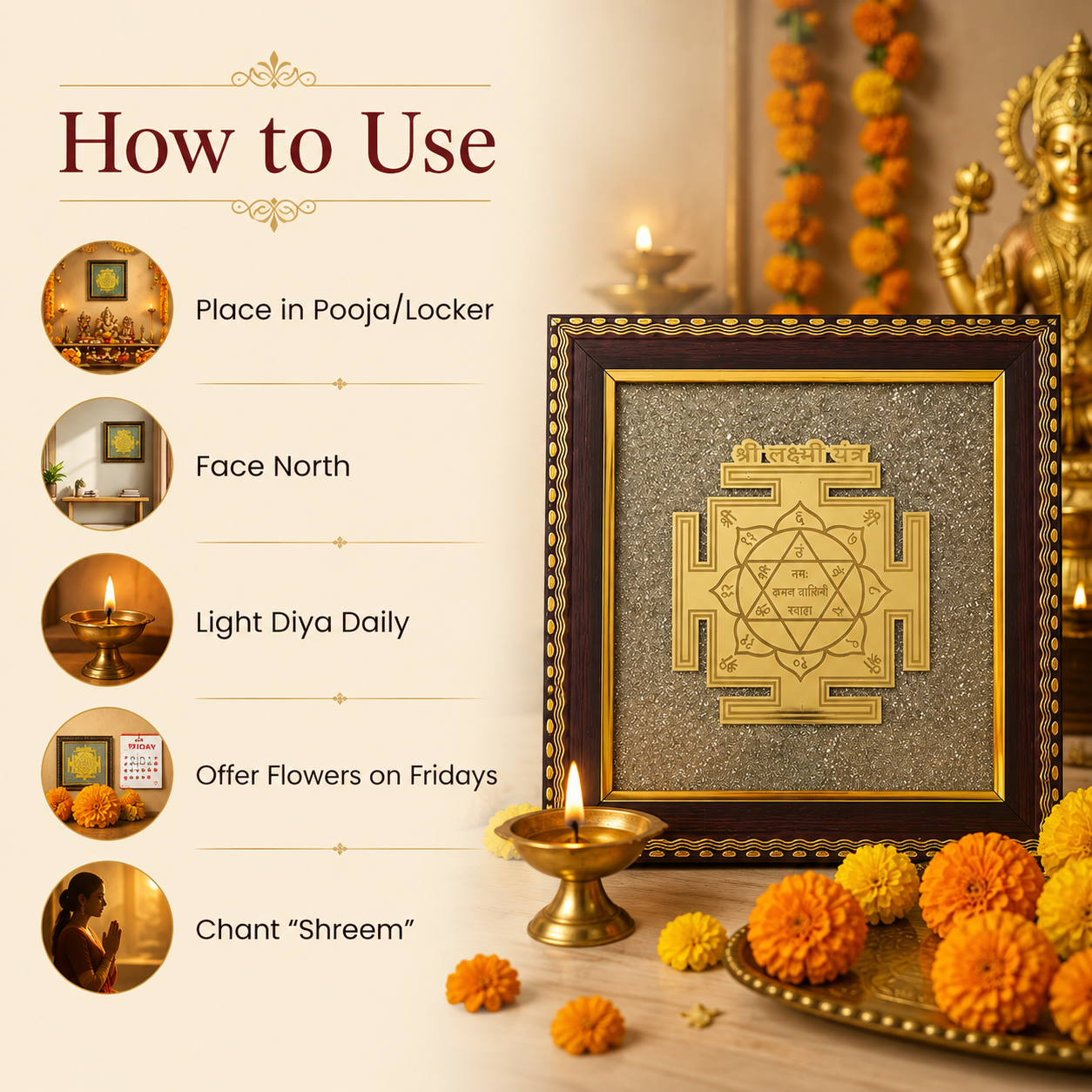 Shree Lakshmi Yantra on Raw Pyrite Frame