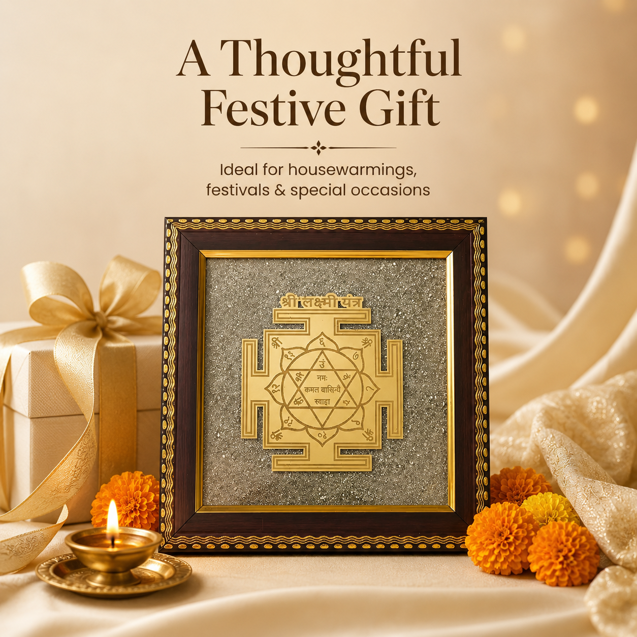 Shree Lakshmi Yantra on Raw Pyrite Frame