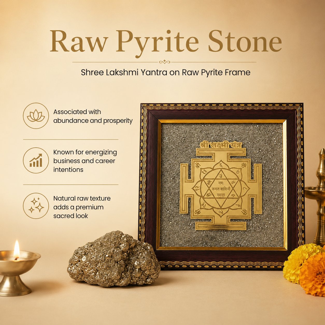 Shree Lakshmi Yantra on Raw Pyrite Frame