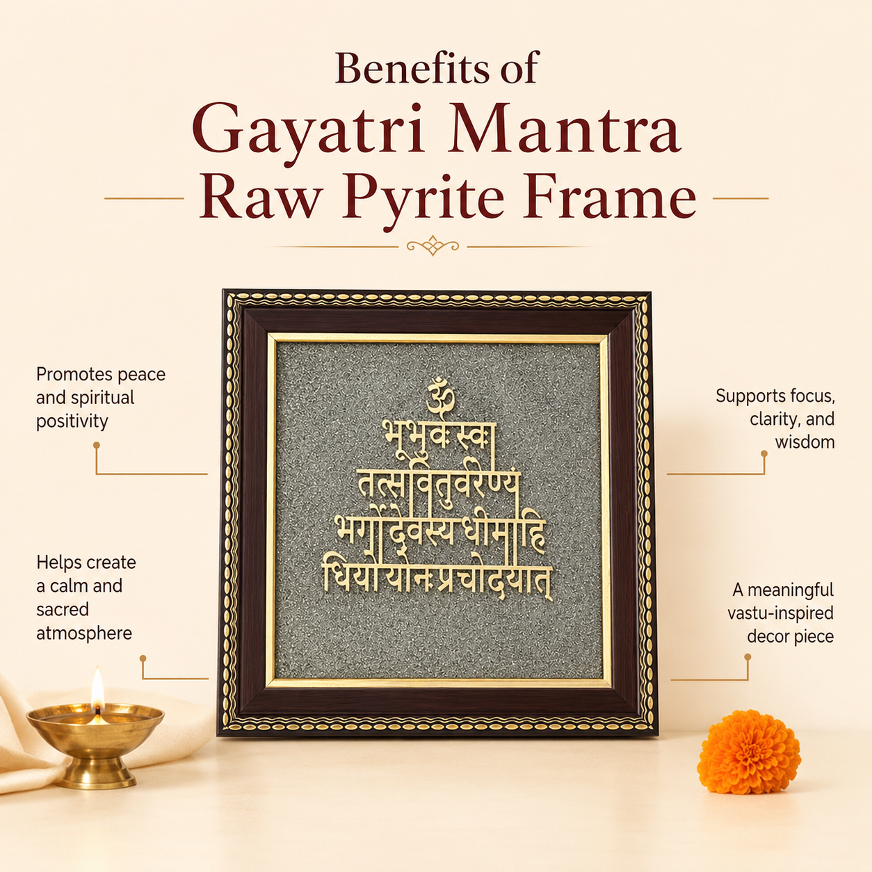 Gayatri Mantra Raw Pyrite Frame