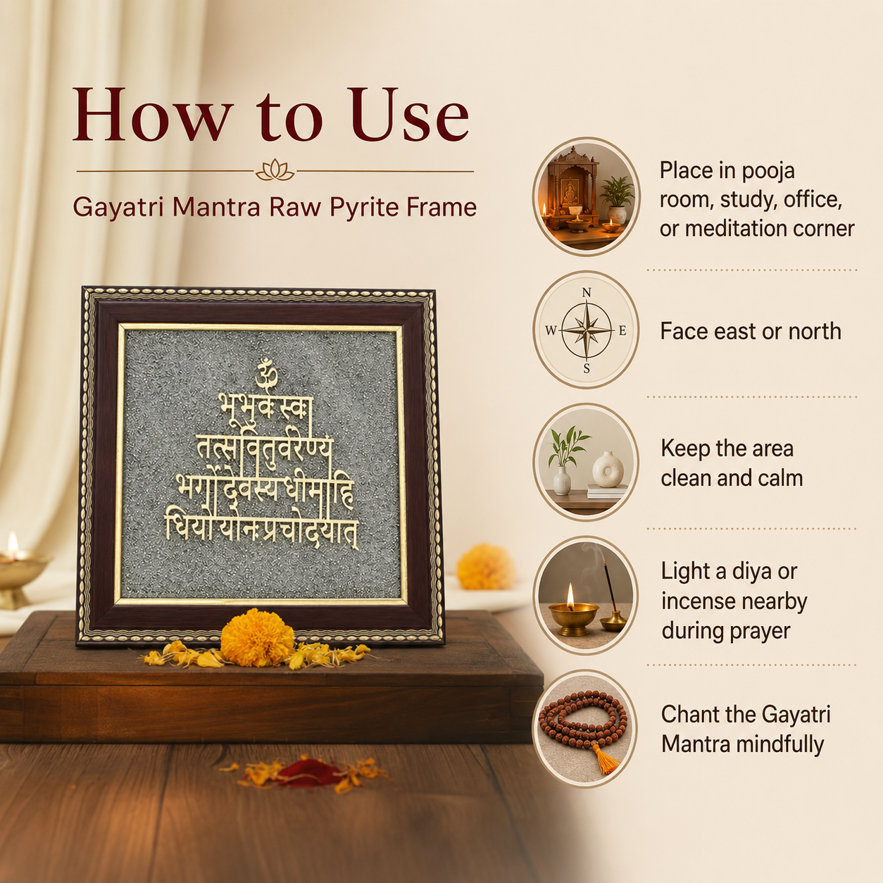 Gayatri Mantra Raw Pyrite Frame