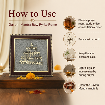 Gayatri Mantra Raw Pyrite Frame