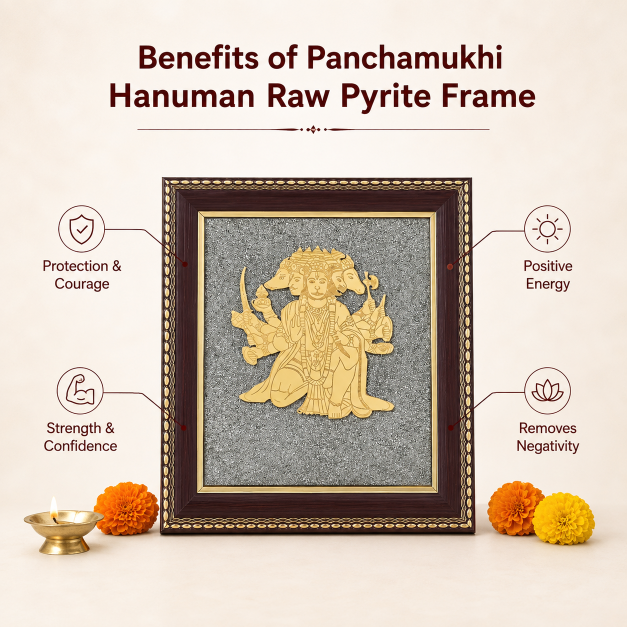 Panchamukhi Hanuman Raw Pyrite Frame