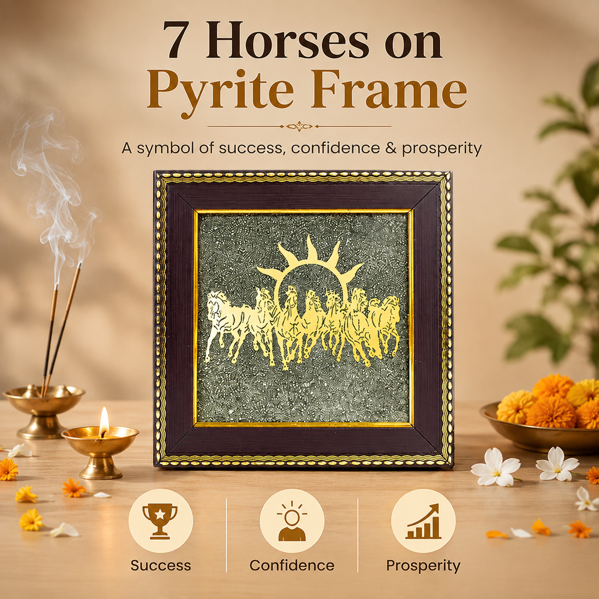 7 Horses on Raw Pyrite Frame