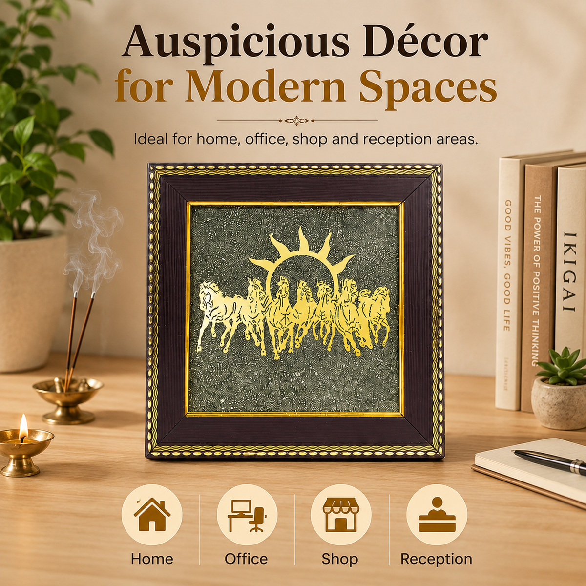 7 Horses on Raw Pyrite Frame