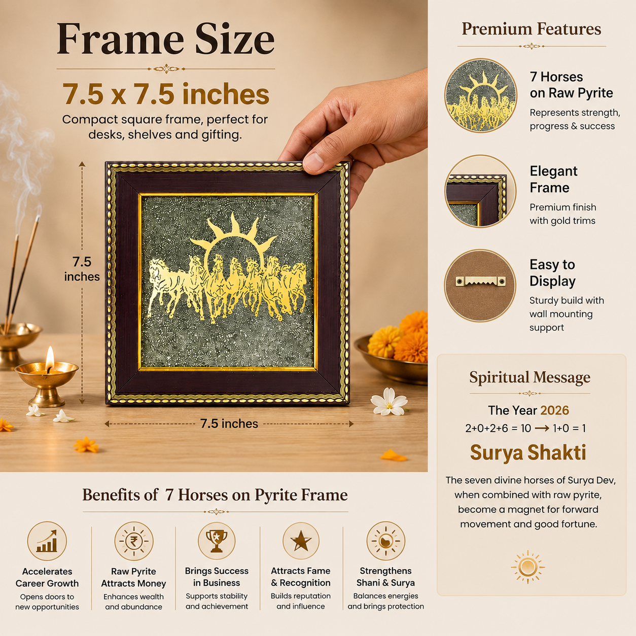 7 Horses on Raw Pyrite Frame