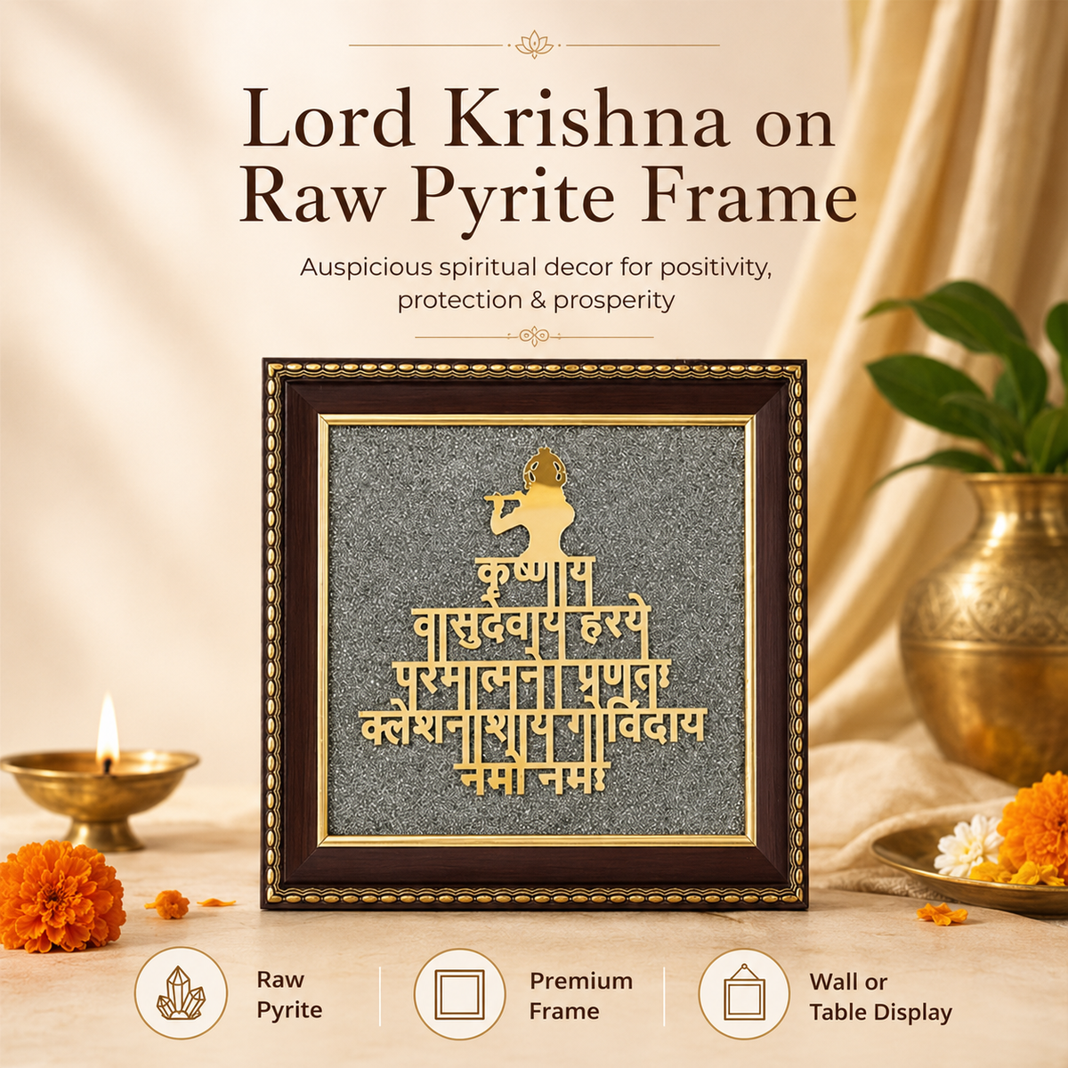 Lord Krishna on Raw Pyrite Frame