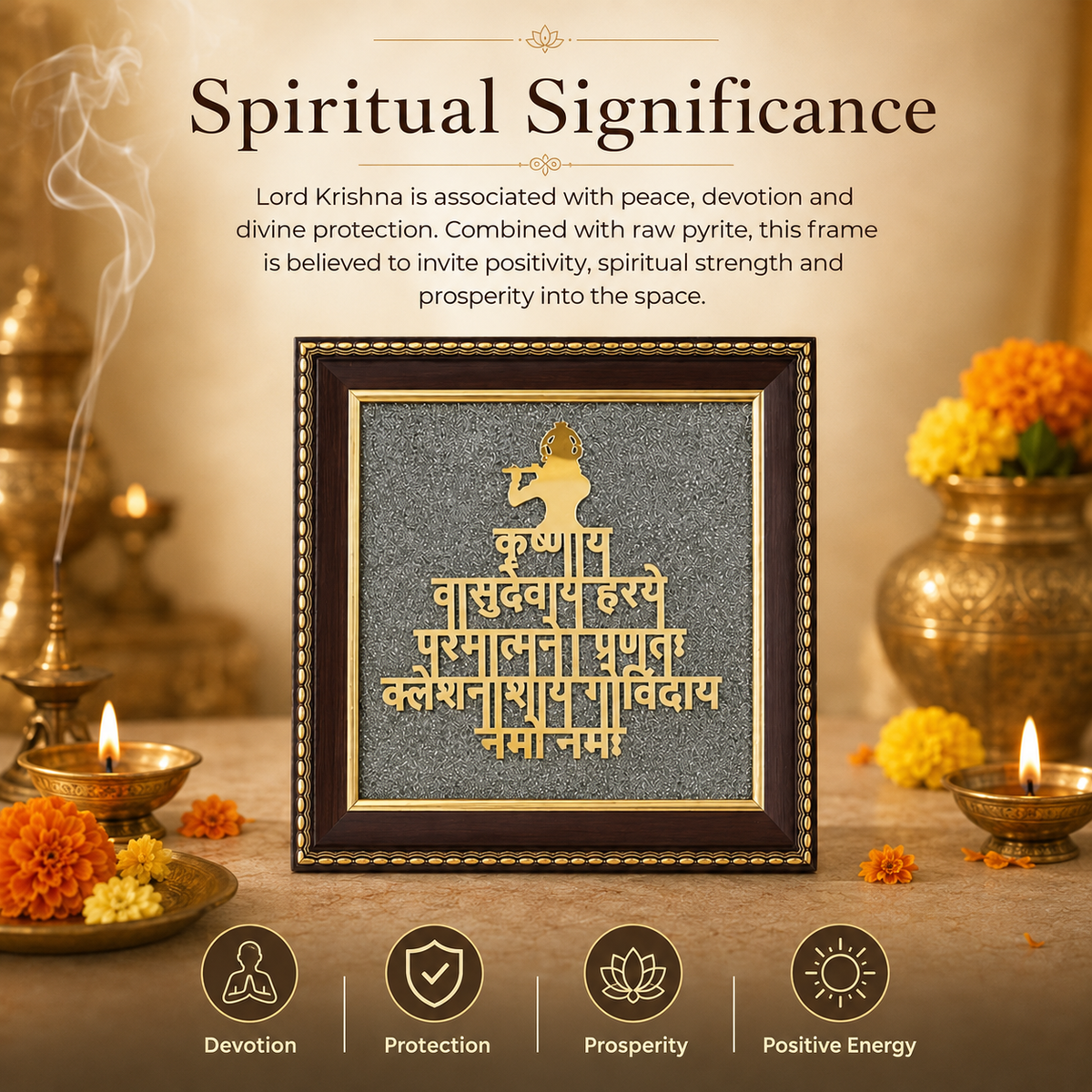 Lord Krishna on Raw Pyrite Frame