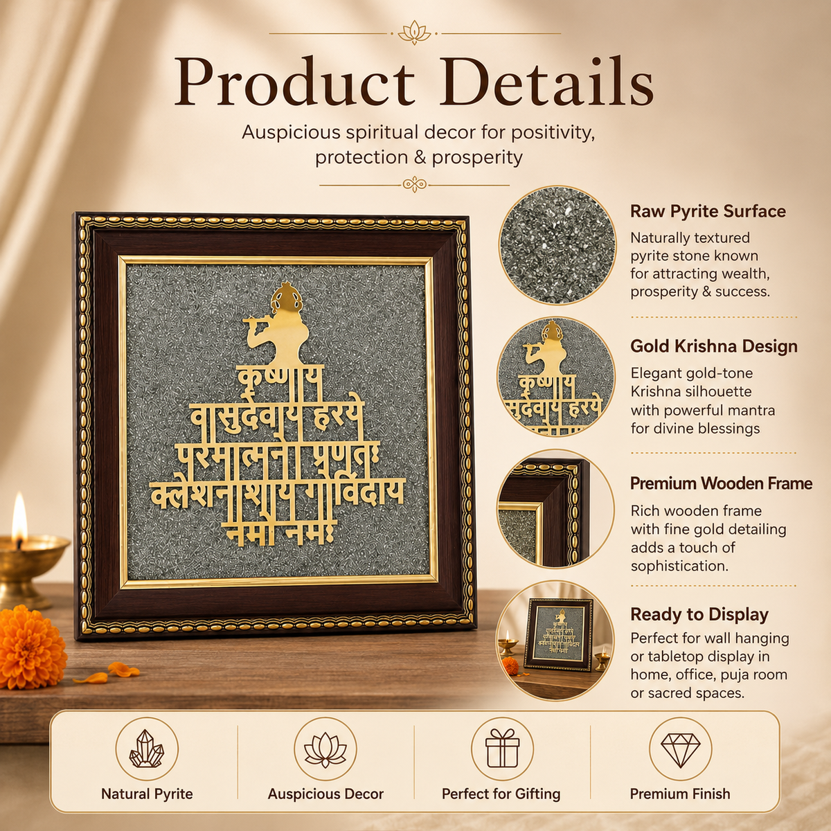 Lord Krishna on Raw Pyrite Frame