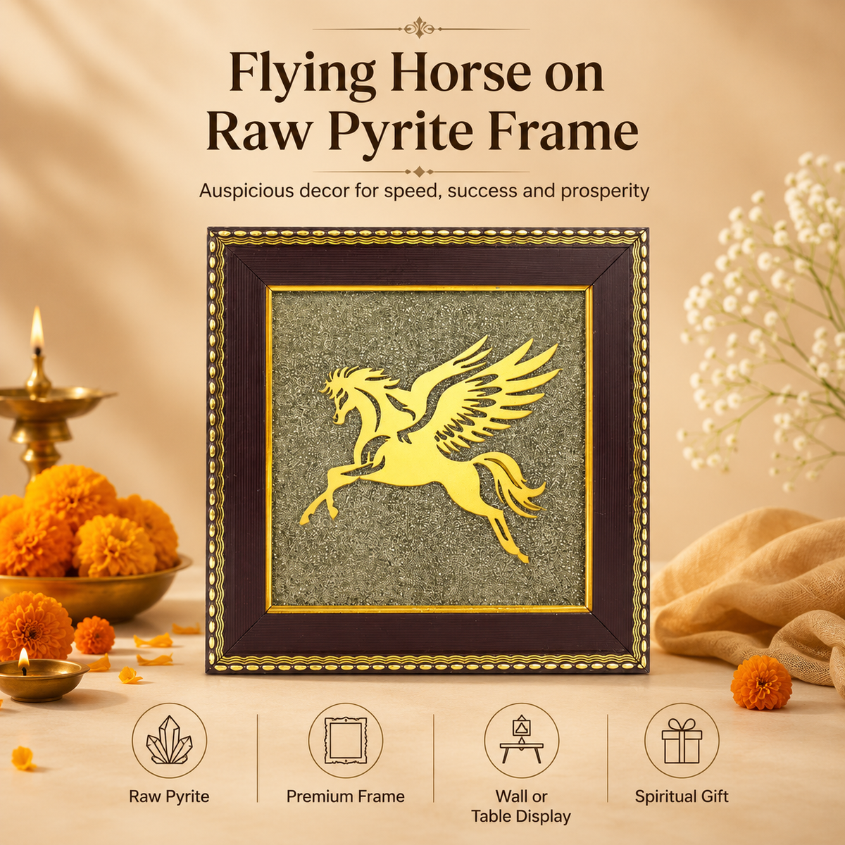 Flying Horse on Raw Pyrite Frame