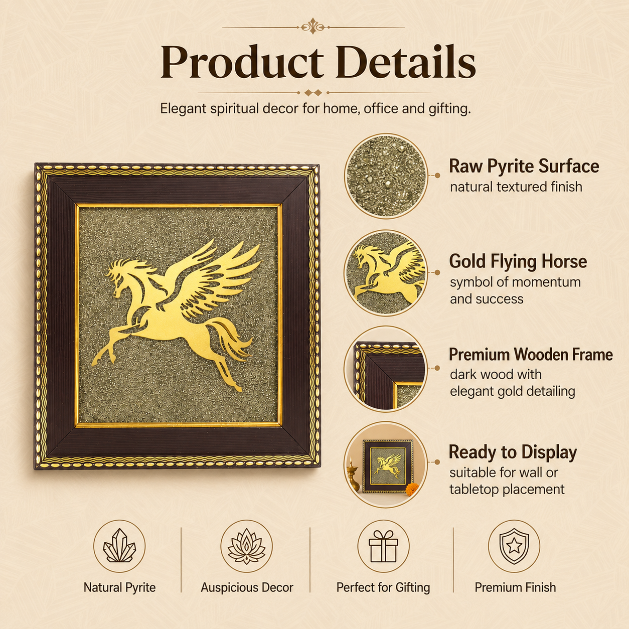 Flying Horse on Raw Pyrite Frame