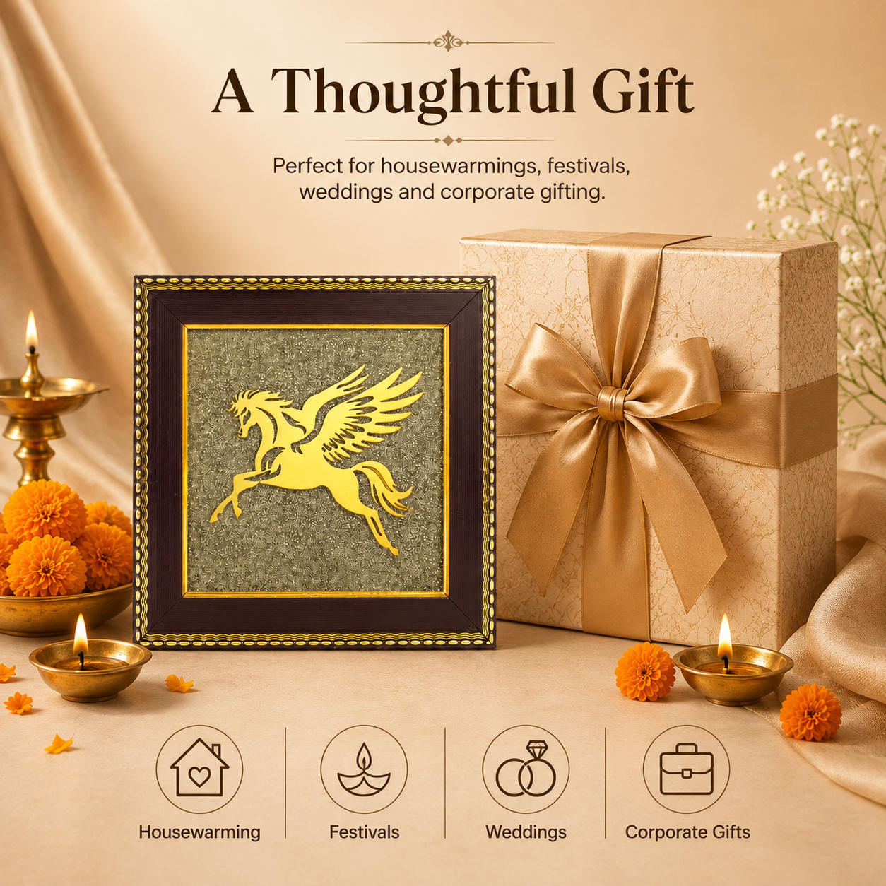 Flying Horse on Raw Pyrite Frame