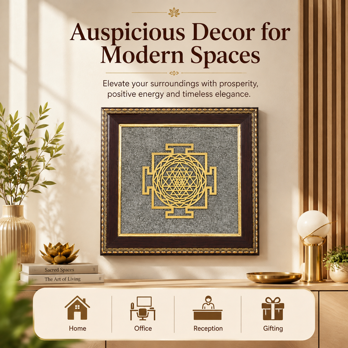 Shree Yantra on Raw Pyrite Frame