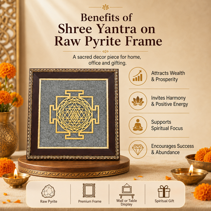 Shree Yantra on Raw Pyrite Frame