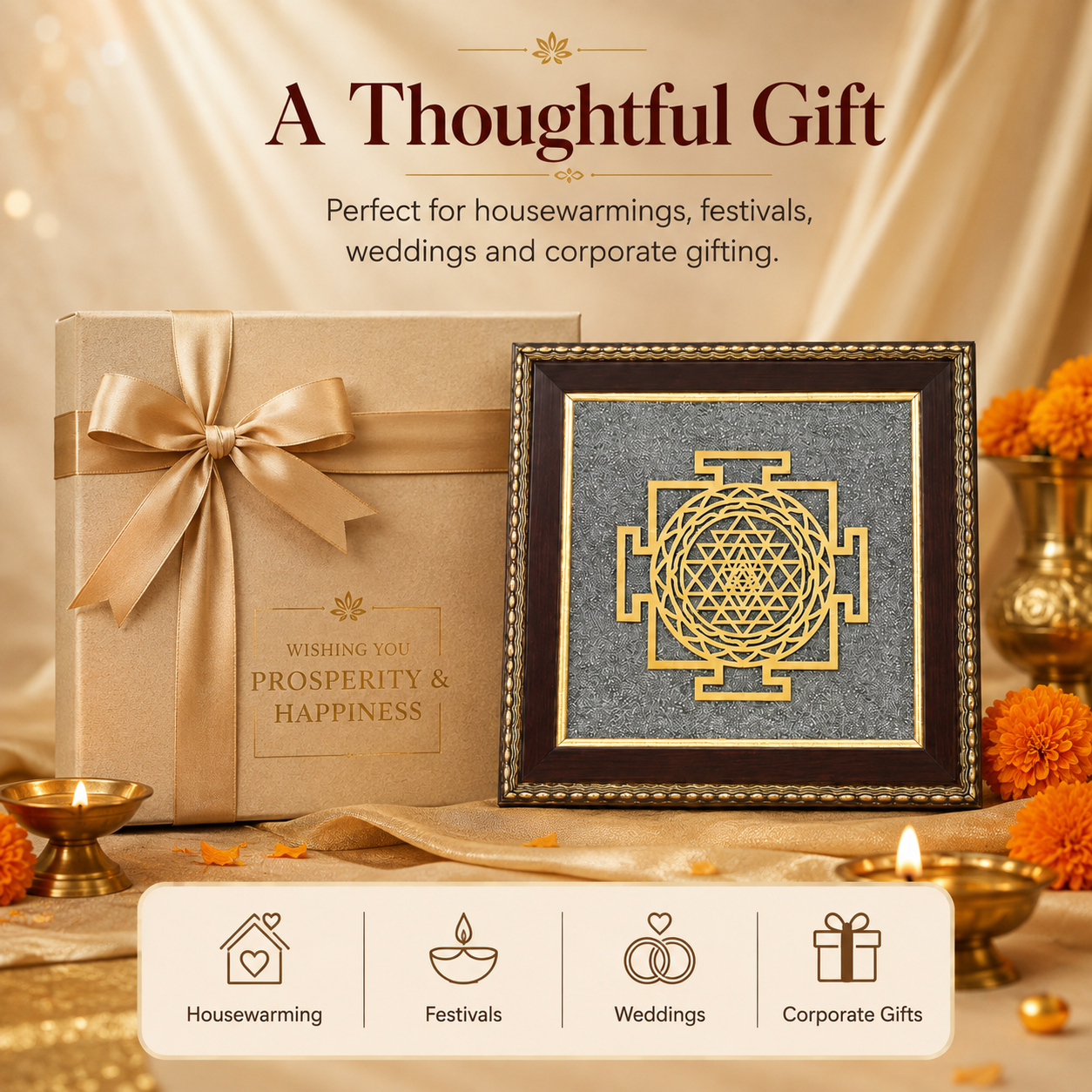 Shree Yantra on Raw Pyrite Frame