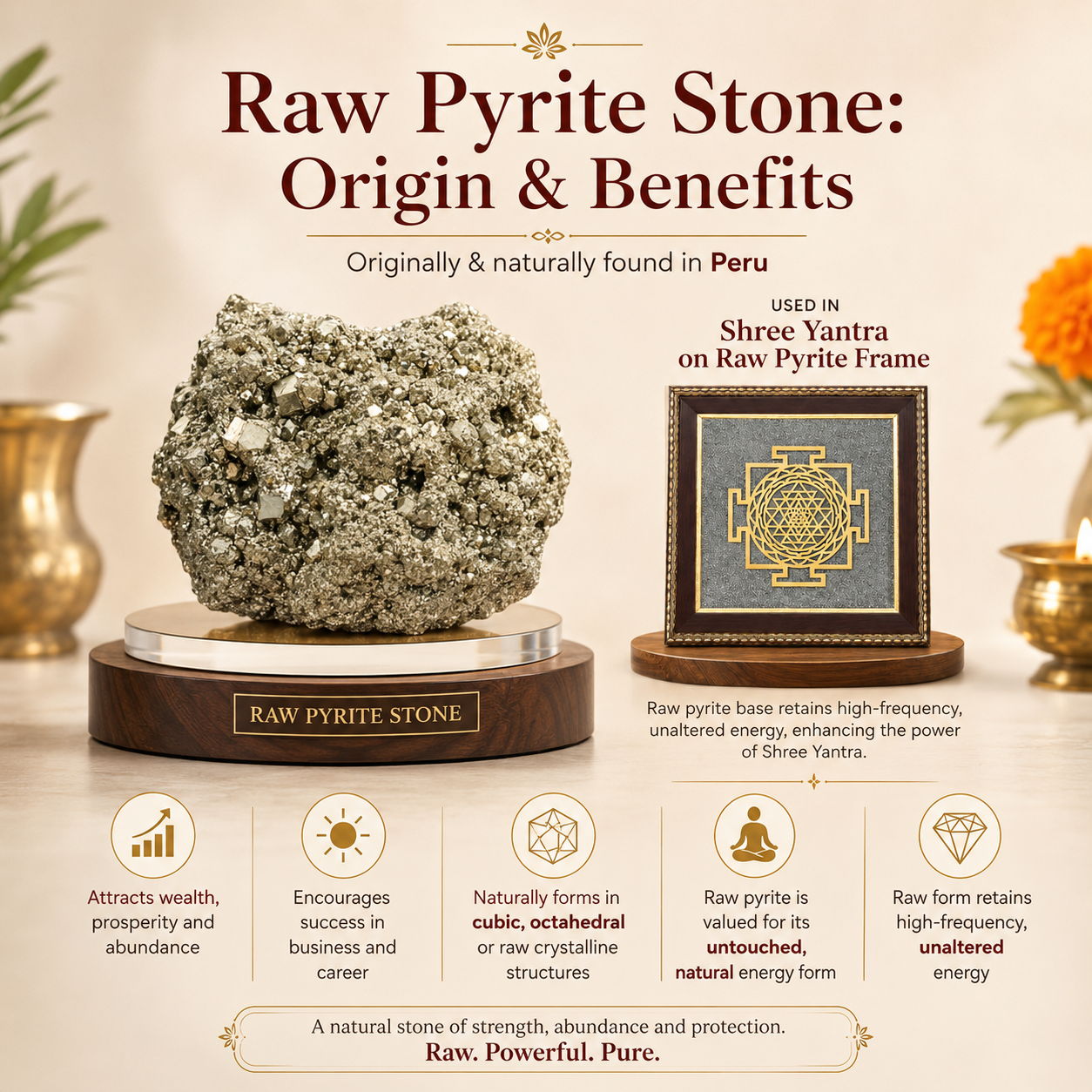 Shree Yantra on Raw Pyrite Frame