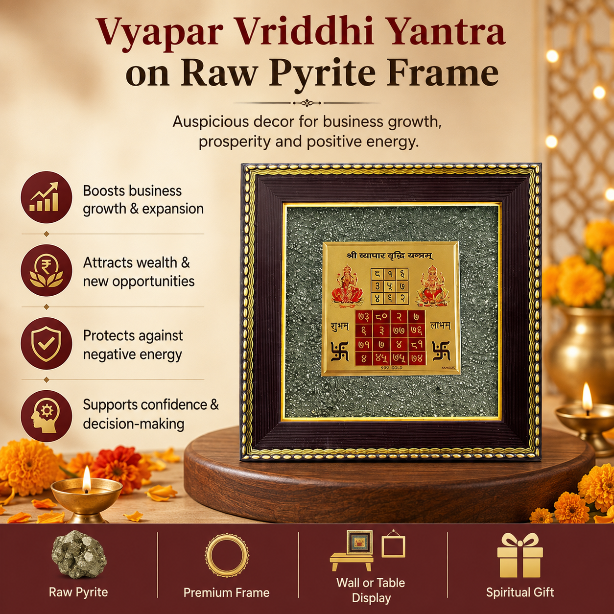 Vyapar Vriddhi Yantra on Raw Pyrite Frame
