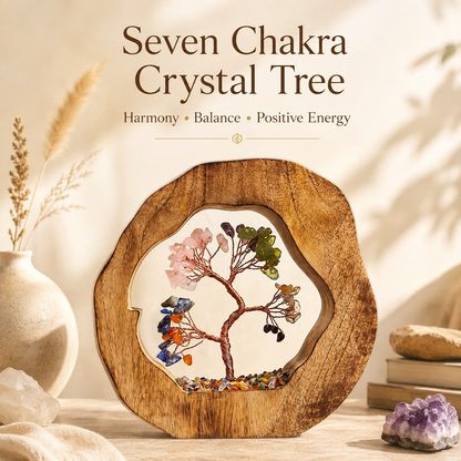 Round Wood Seven Chakra Crystal Tree