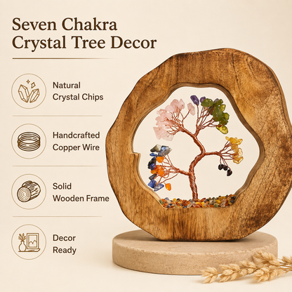 Round Wood Seven Chakra Crystal Tree