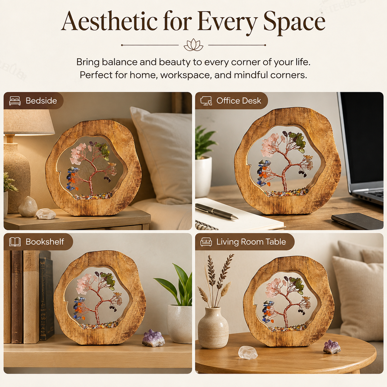 Round Wood Seven Chakra Crystal Tree
