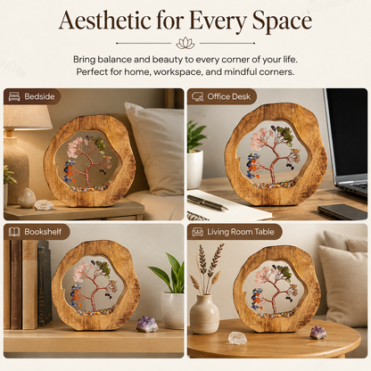 Round Wood Seven Chakra Crystal Tree