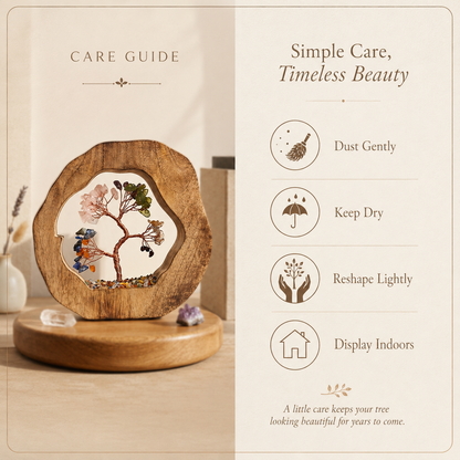 Round Wood Seven Chakra Crystal Tree