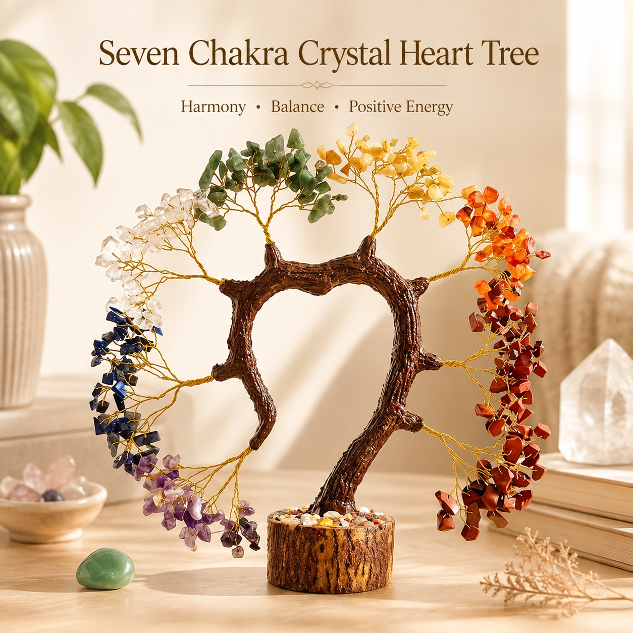 Seven Chakra Crystal Heart With Dome Tree