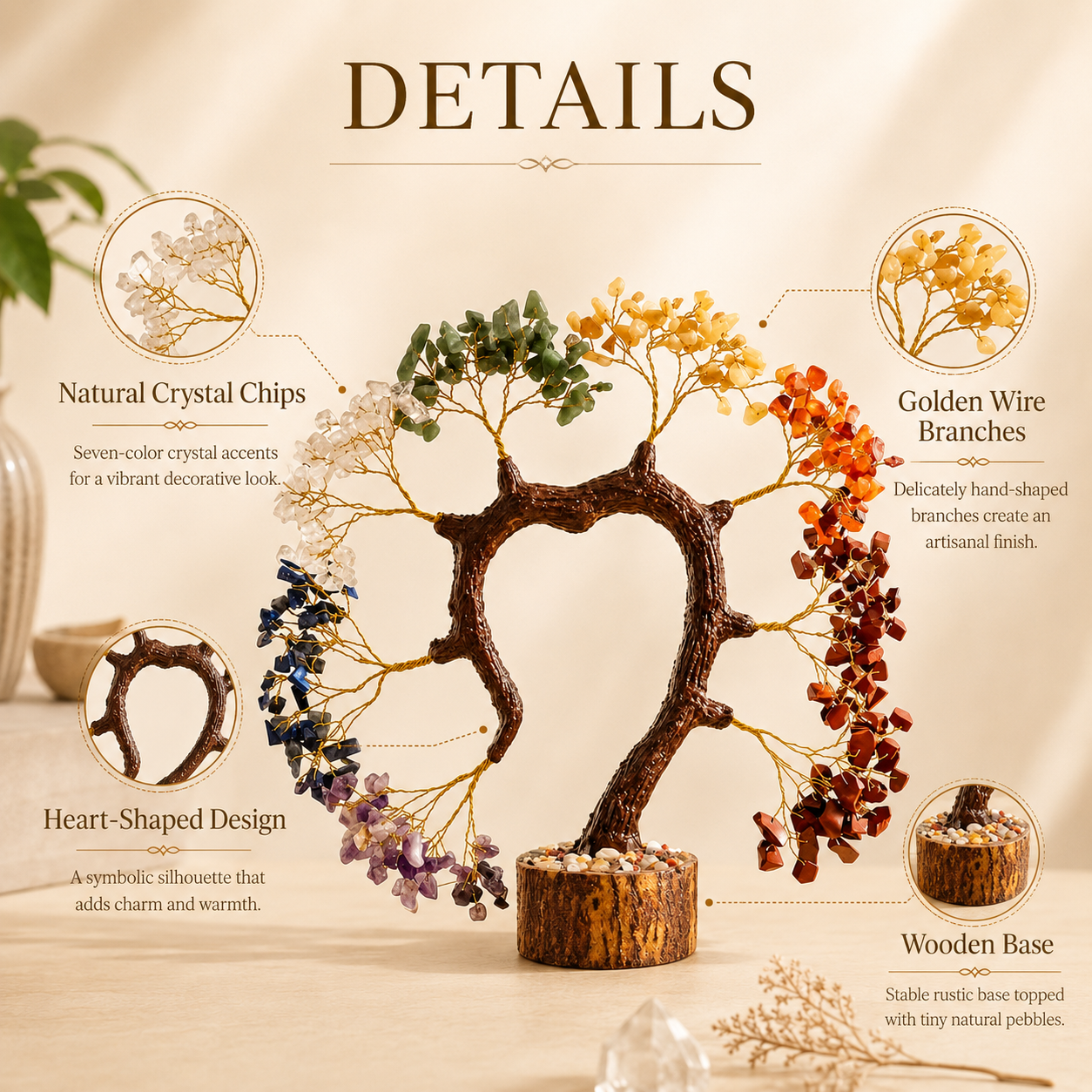 Seven Chakra Crystal Heart With Dome Tree