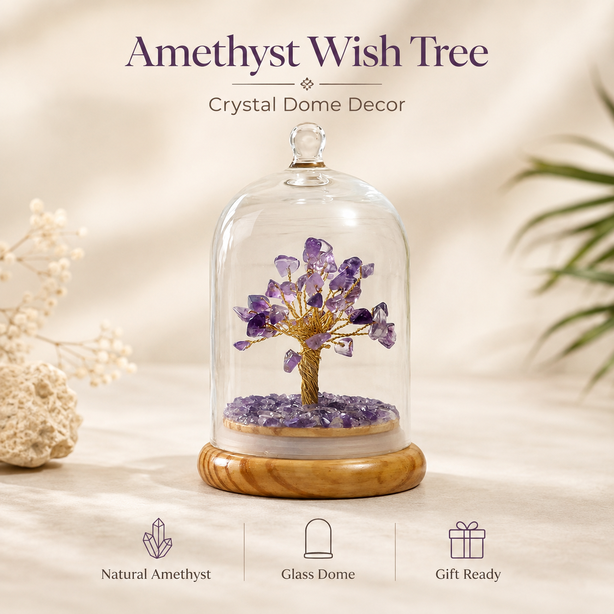 Amethyst Dome Tree Under Glass Cloche