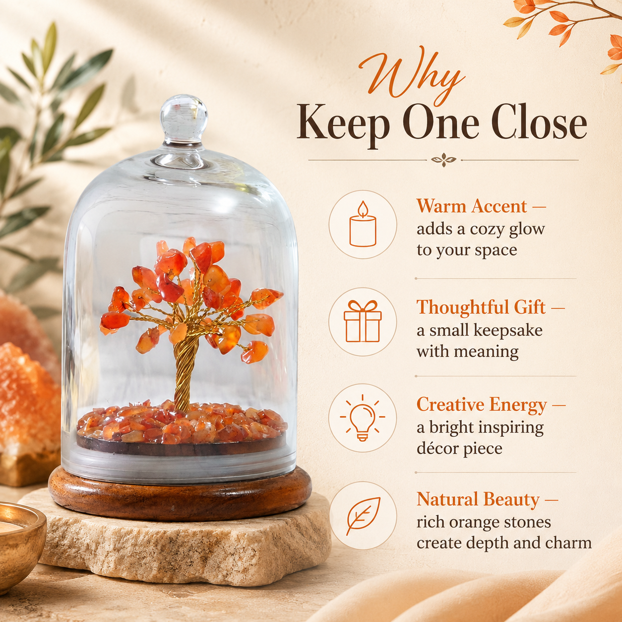 Carnelian Dome Tree Under Glass Cloche