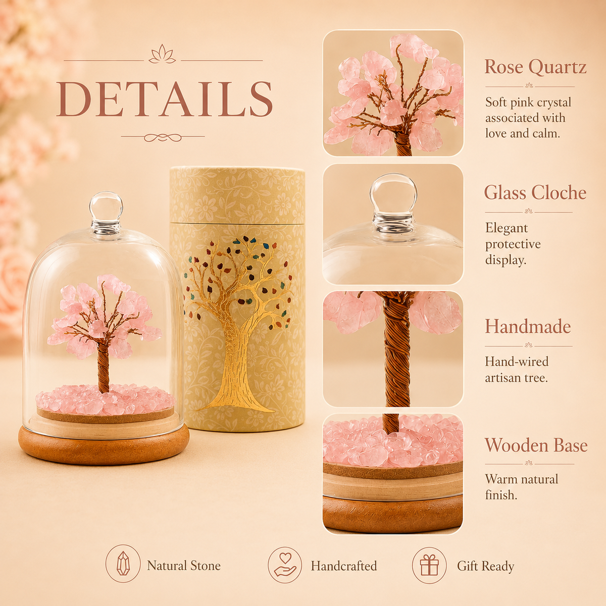 Rose Quartz Crystal  Dome Tree
