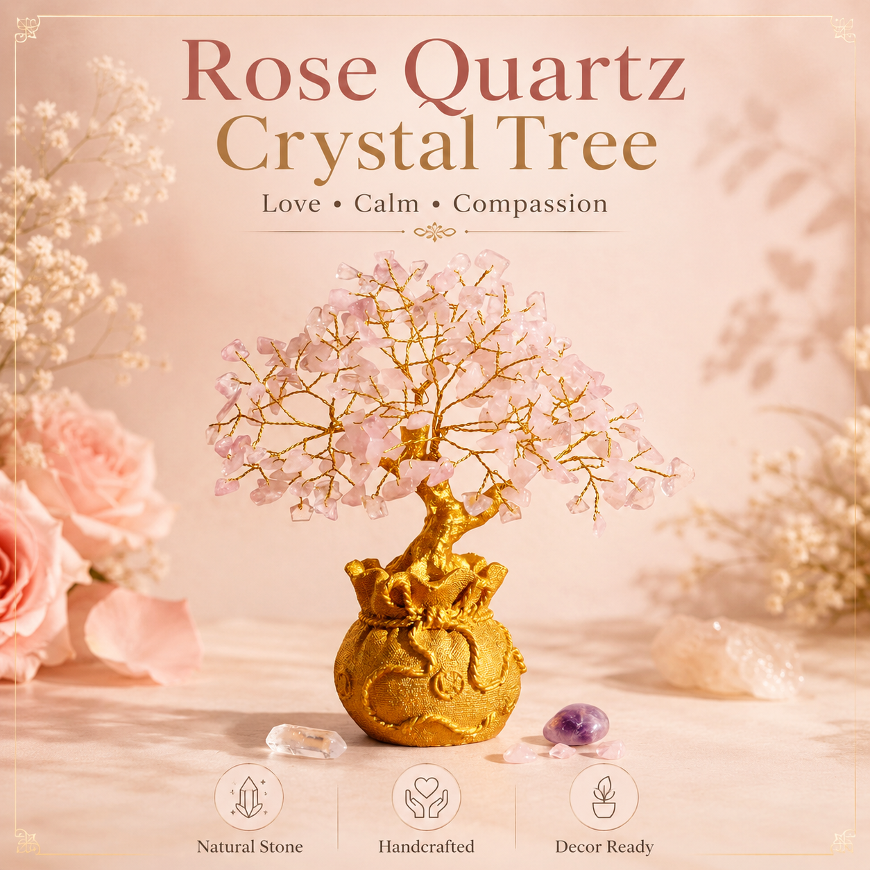 Potli Rose Quartz Crystal Tree