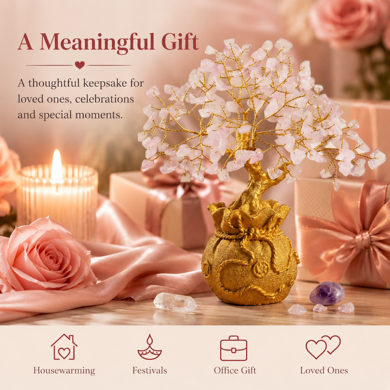 Potli Rose Quartz Crystal Tree