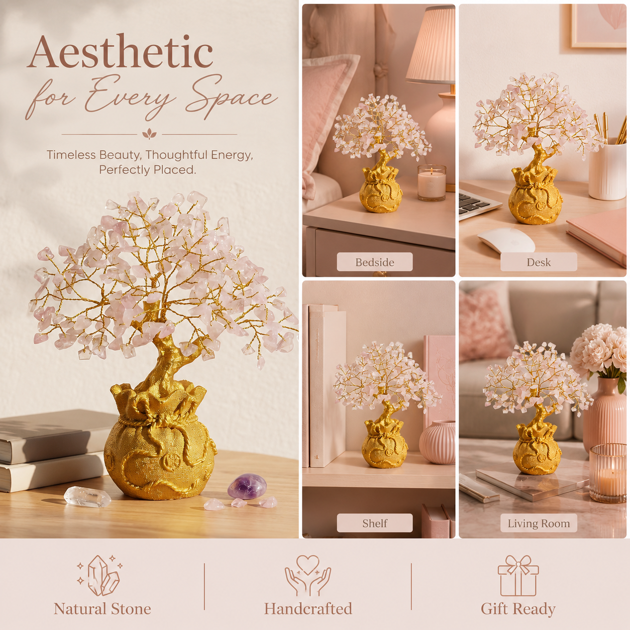 Potli Rose Quartz Crystal Tree