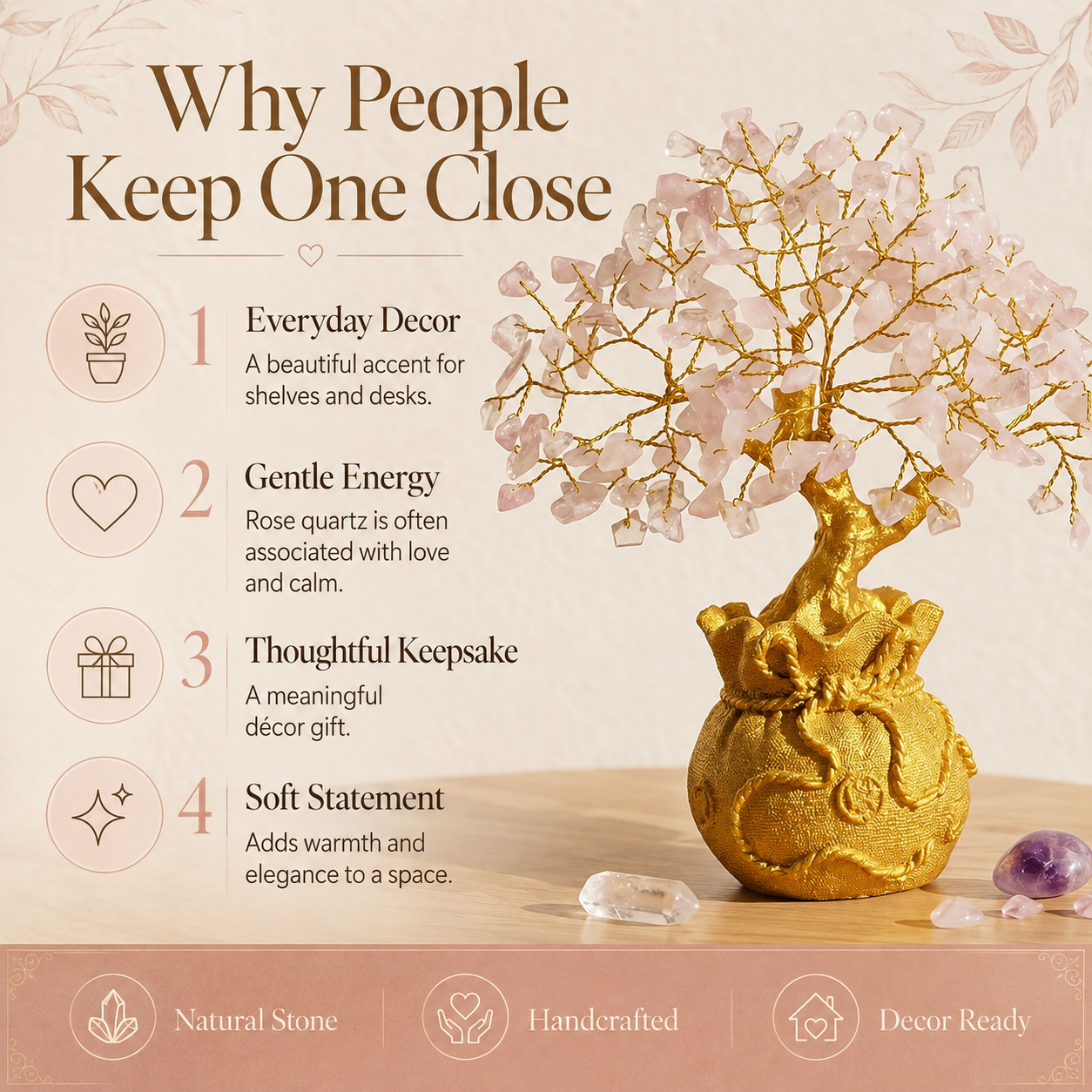 Potli Rose Quartz Crystal Tree