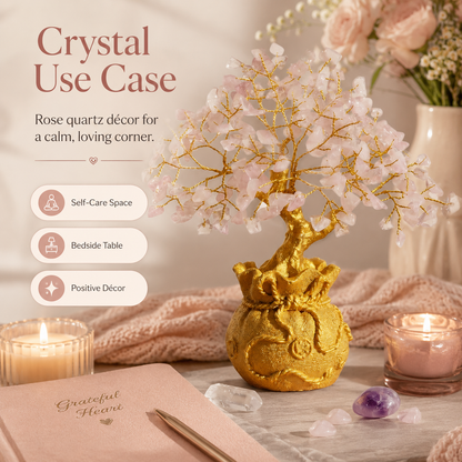 Potli Rose Quartz Crystal Tree