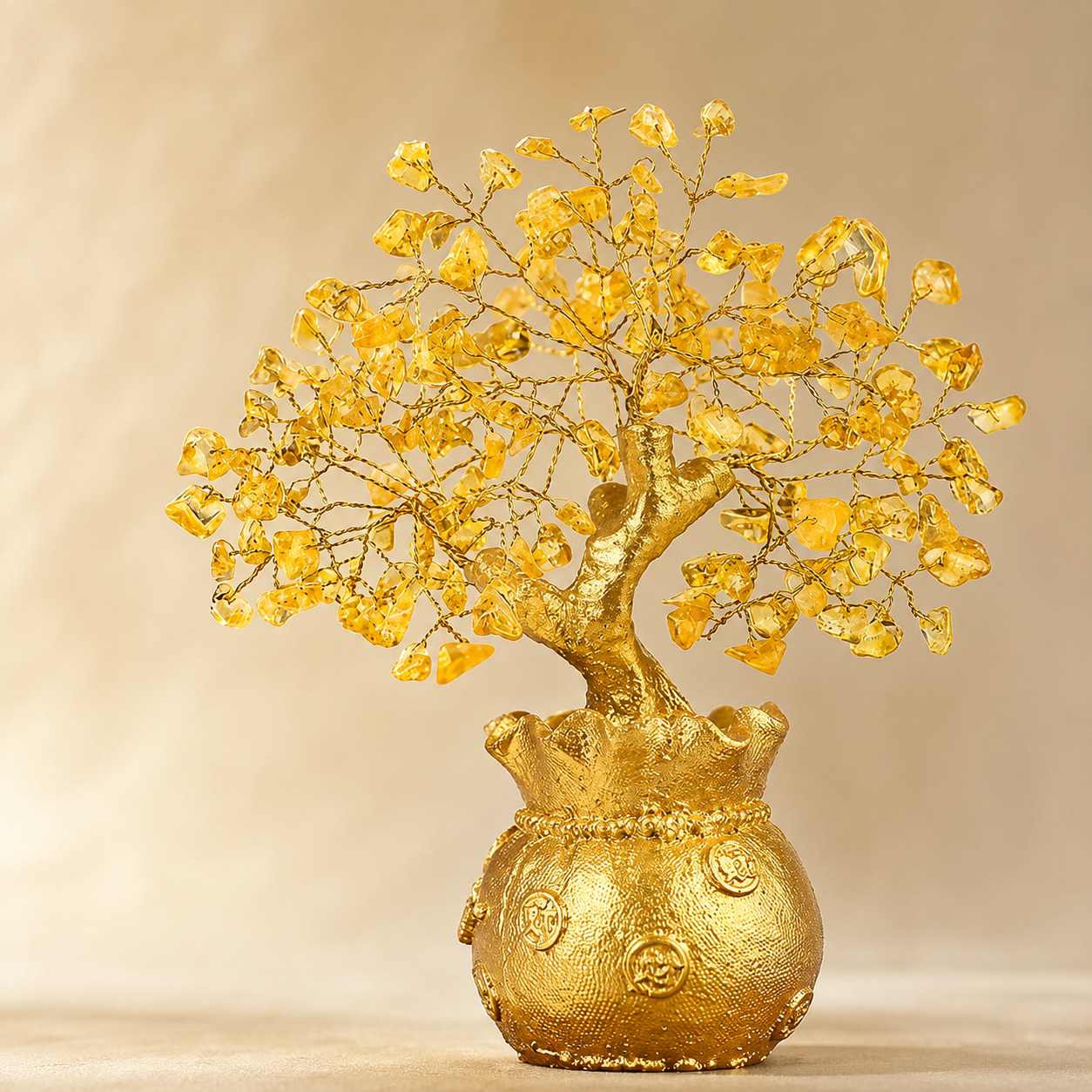 Potli Citrine Crystal Tree with Golden Money Pot
