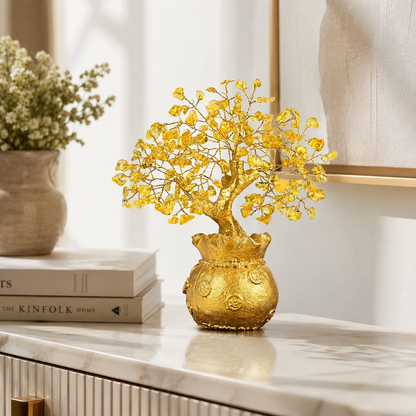 Potli Citrine Crystal Tree with Golden Money Pot