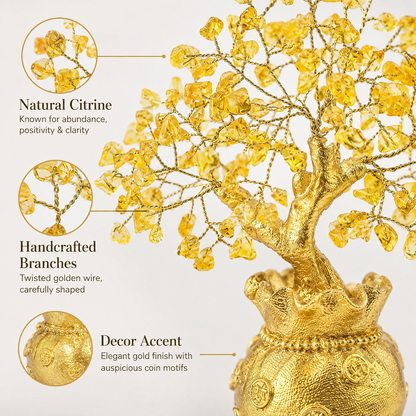 Potli Citrine Crystal Tree with Golden Money Pot