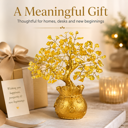 Potli Citrine Crystal Tree with Golden Money Pot