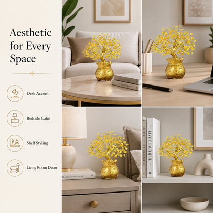 Potli Citrine Crystal Tree with Golden Money Pot