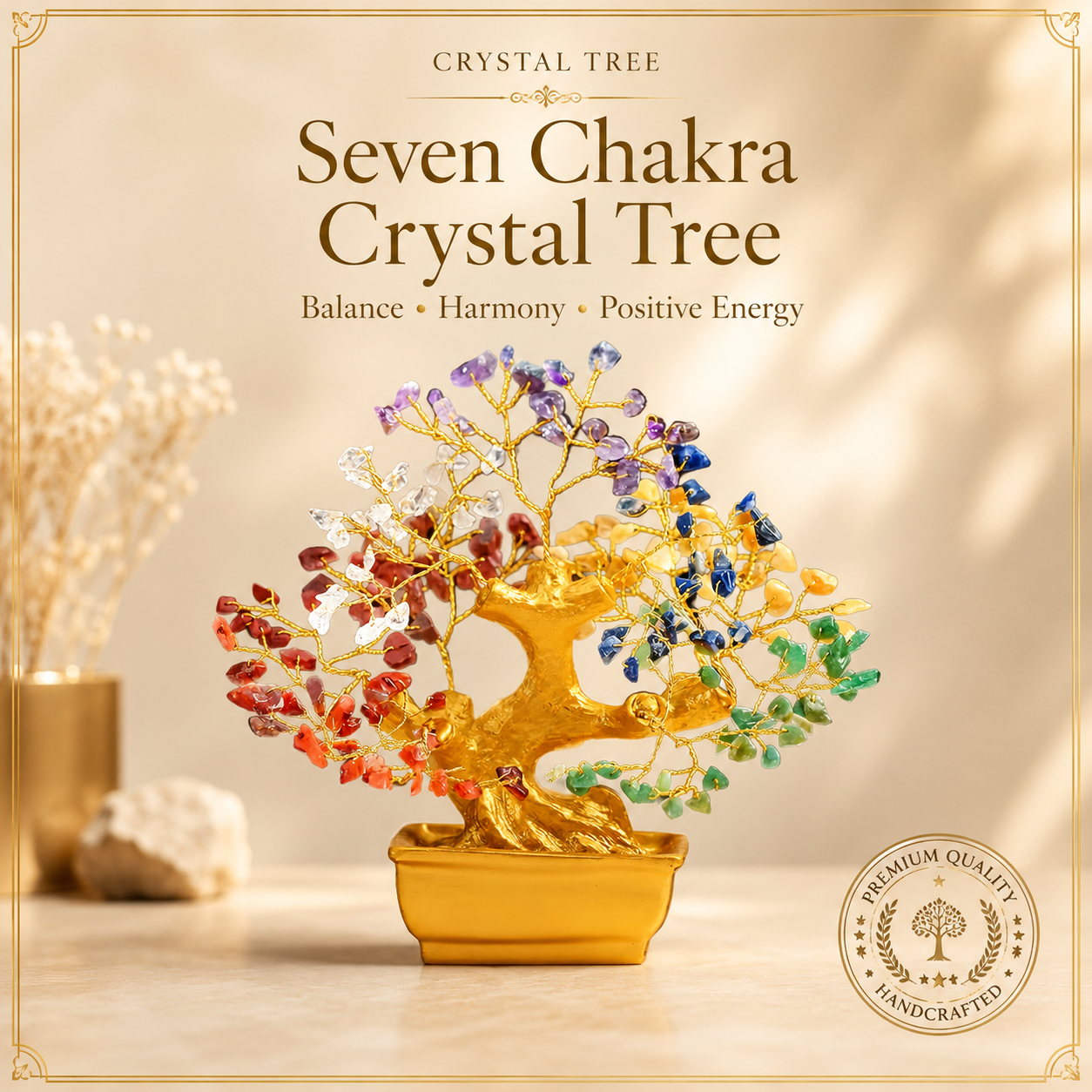 Bonzai Seven Chakra Crystal Tree With Natural Stones & Golden Wire