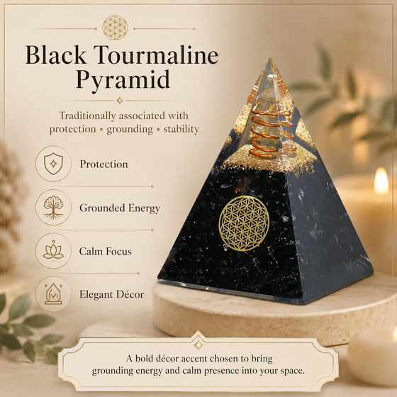 Black Tourmaline Orgone Crystal Pyramid For Meditation & Emf Protection