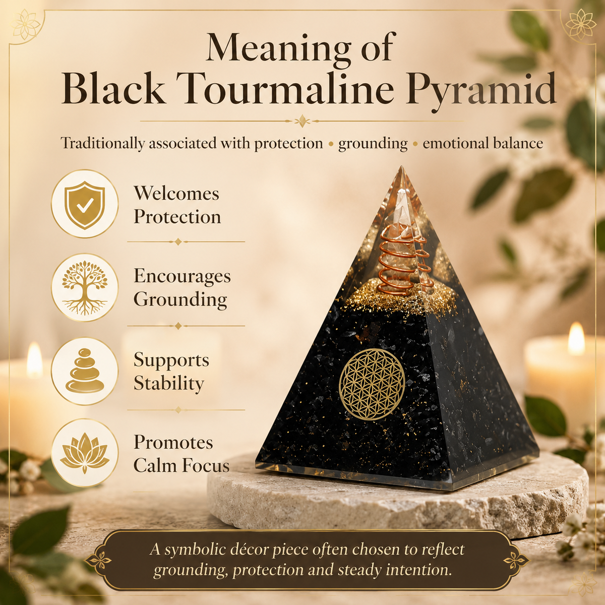 Black Tourmaline Orgone Crystal Pyramid For Meditation & Emf Protection