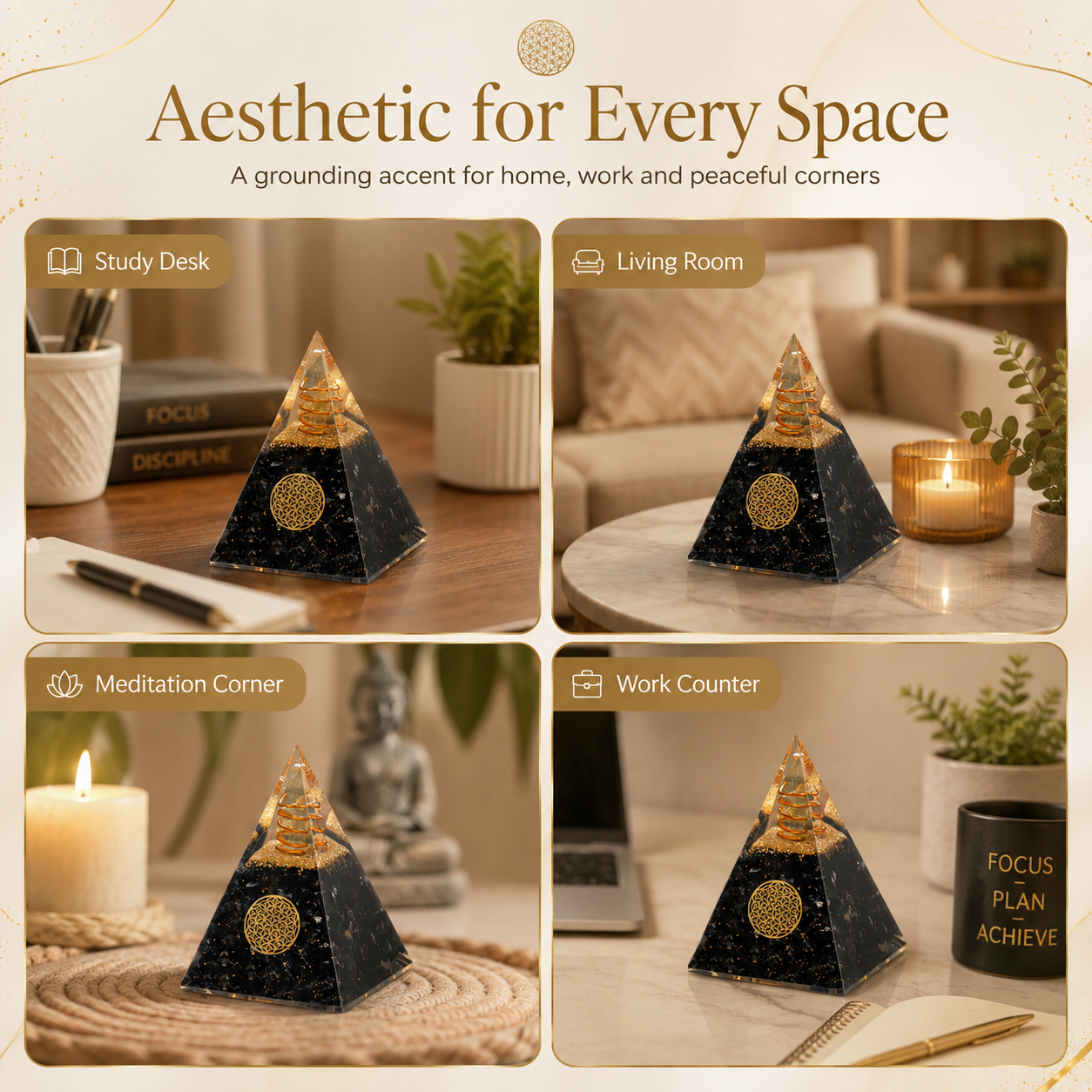 Black Tourmaline Orgone Crystal Pyramid For Meditation & Emf Protection